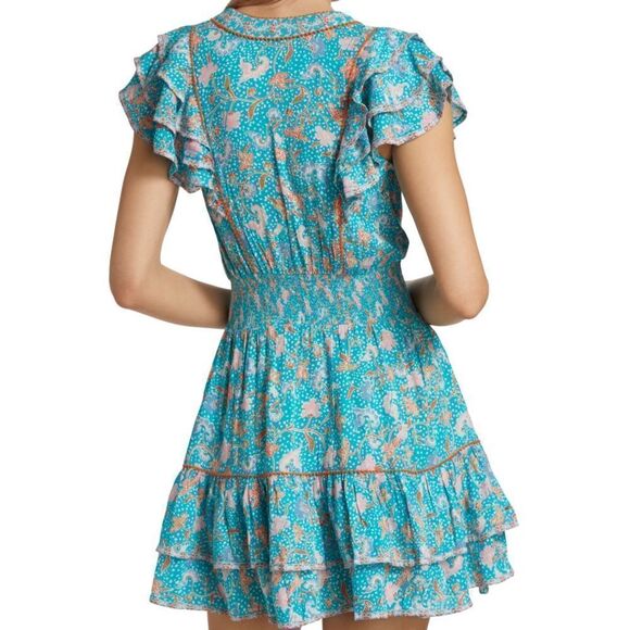 ✨NWT Poupette St Barth Camila Floral Duck Green Canary Ruffled Mini Dress - Picture 6 of 11